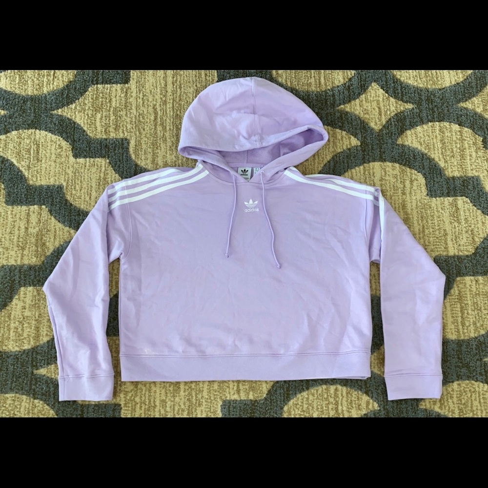 Lilac Adidas 3 Striped Cropped Hoodie